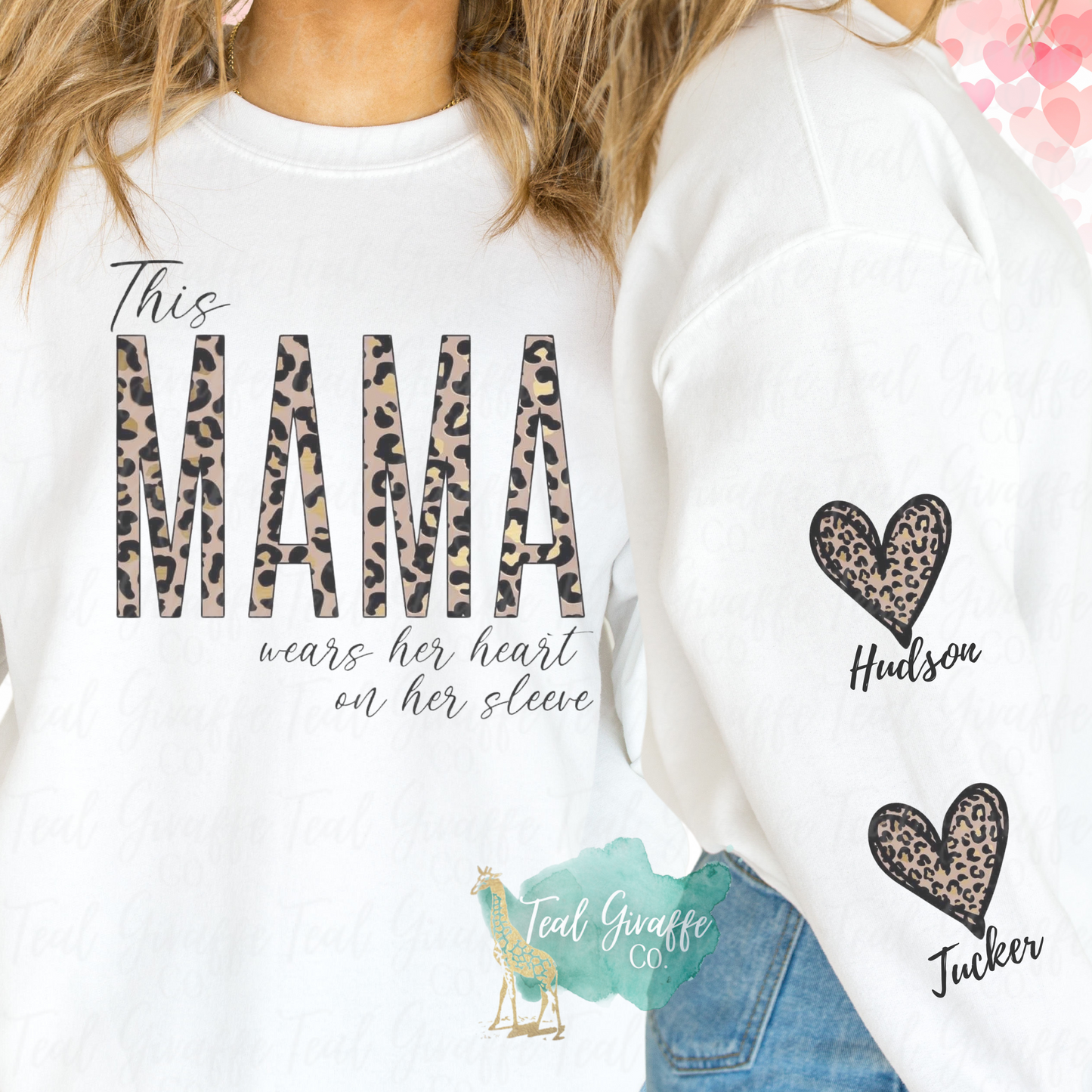 Personalized Mama Wears Heart On Sleeve Sweatshirt