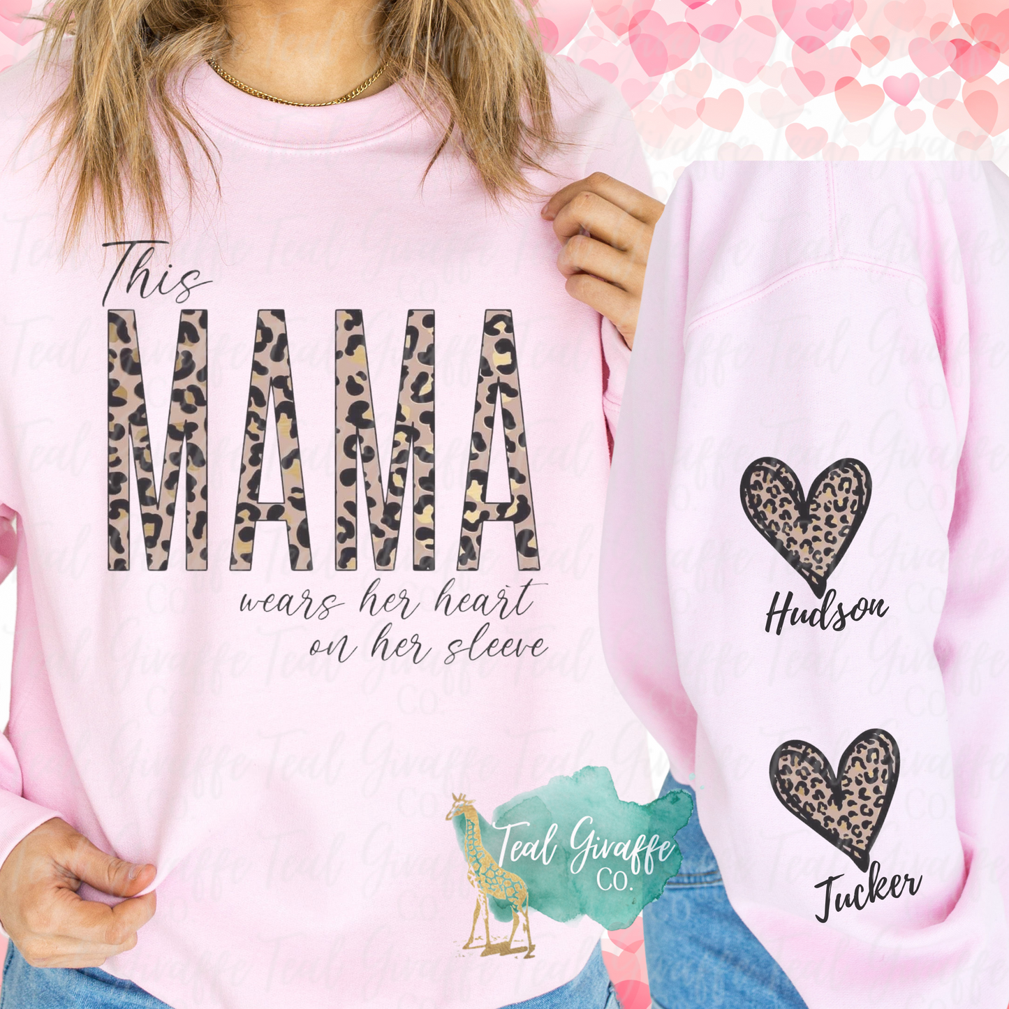 Personalized Mama Wears Heart On Sleeve Sweatshirt