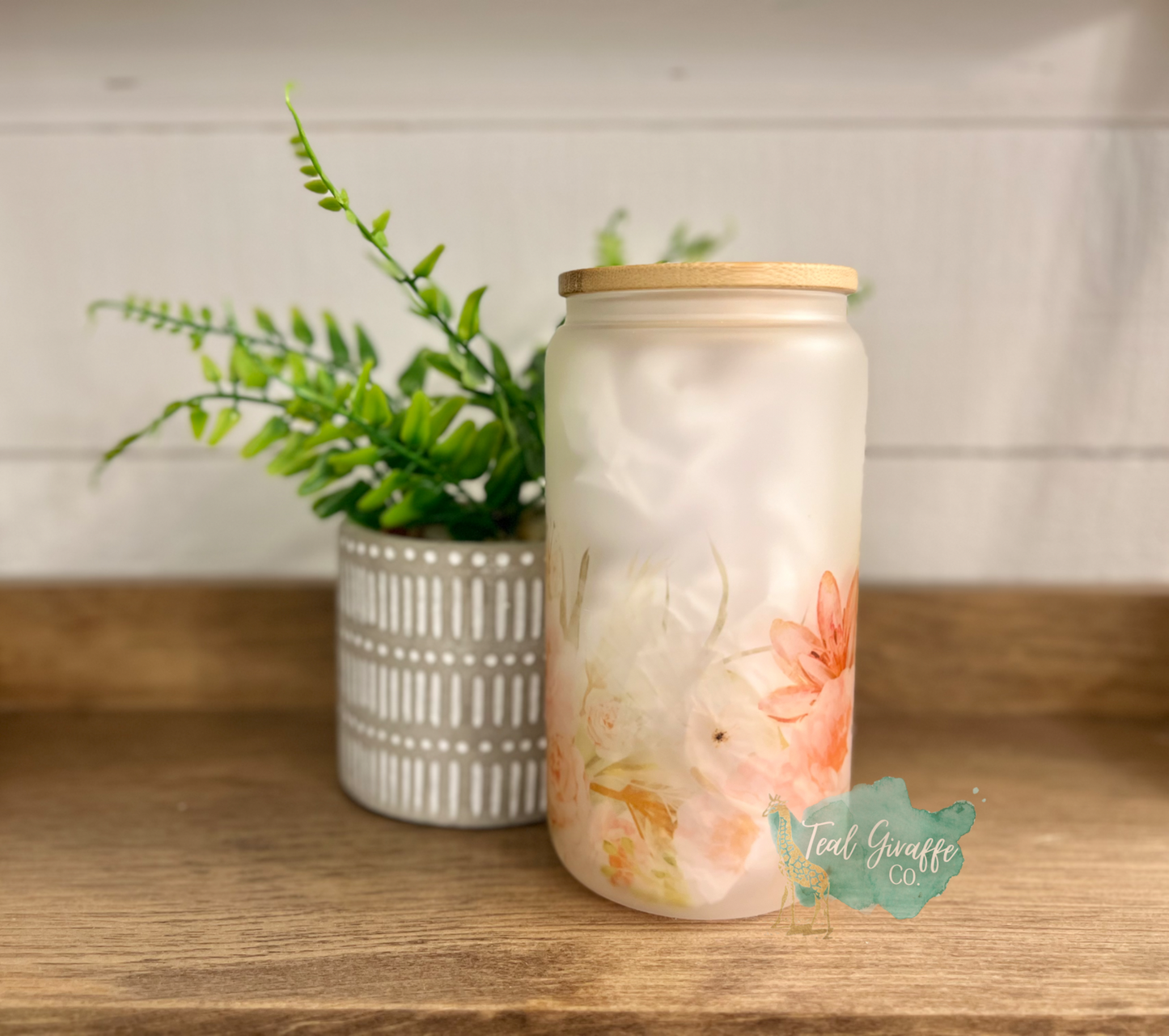 Spring Floral 16 oz Glass Can