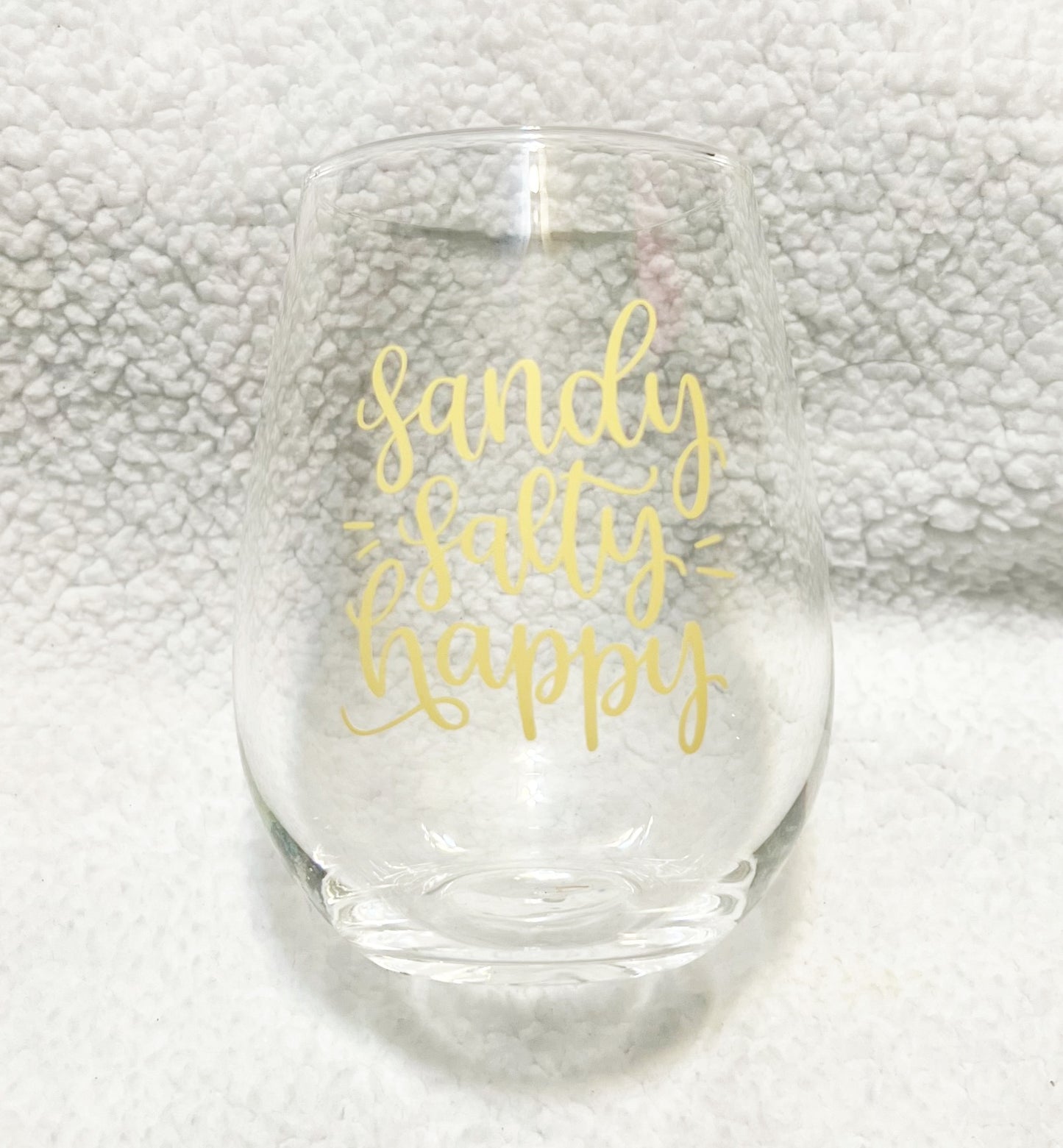 Sandy, Salty, Happy Stemless Wineglass