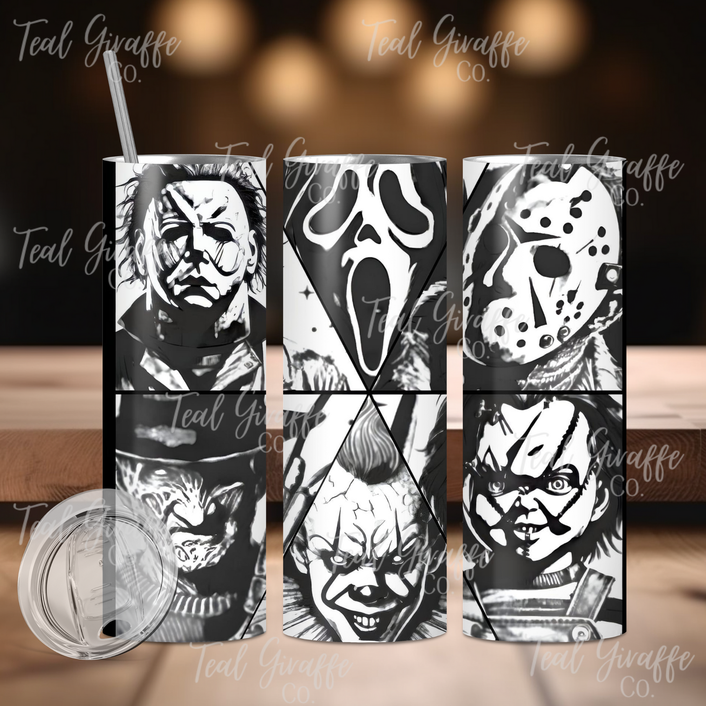 Black & White Horror Movie Characters 20 oz Skinny Tumbler