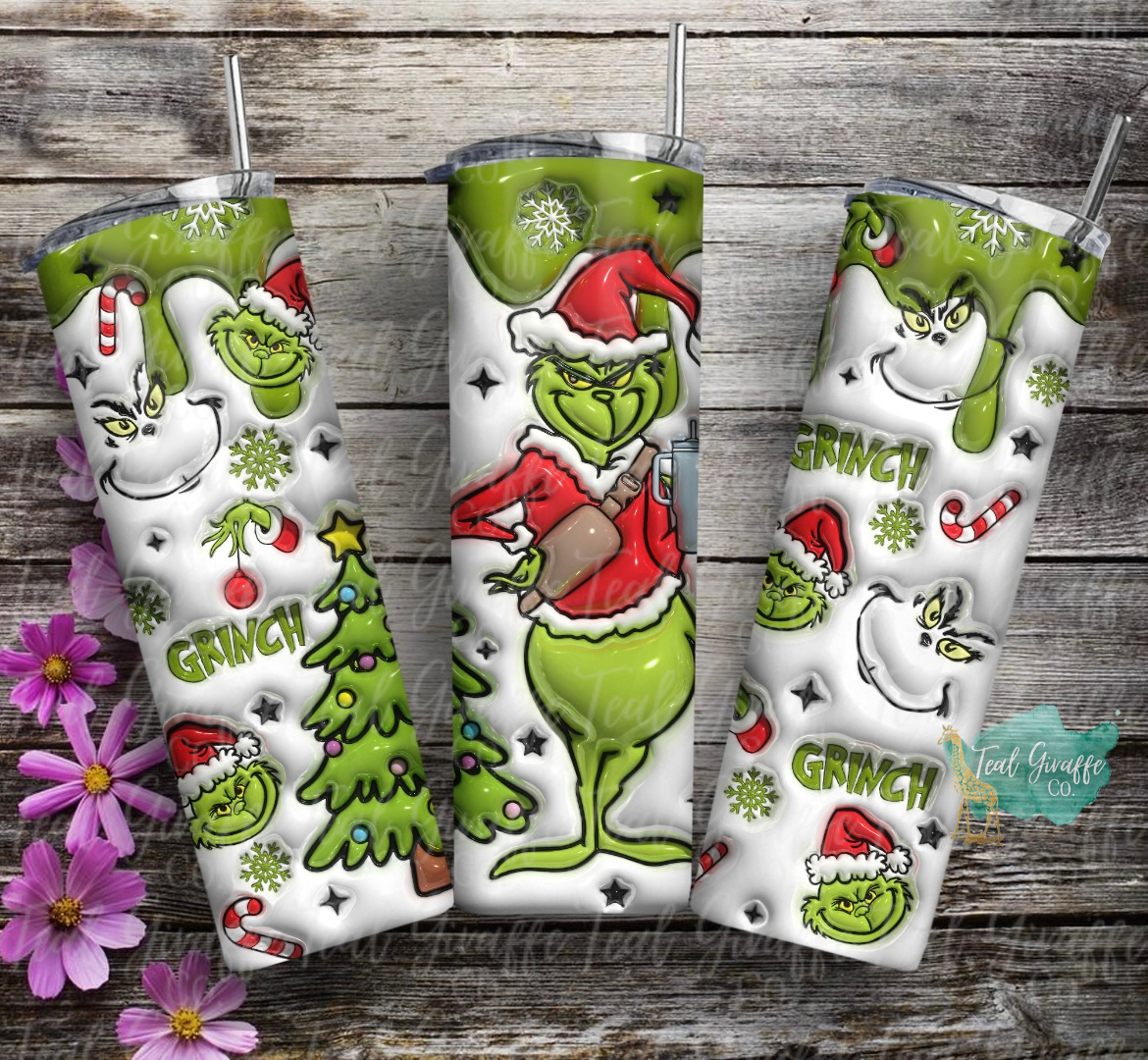 Grinch 3D Puff 20 oz Skinny Tumbler