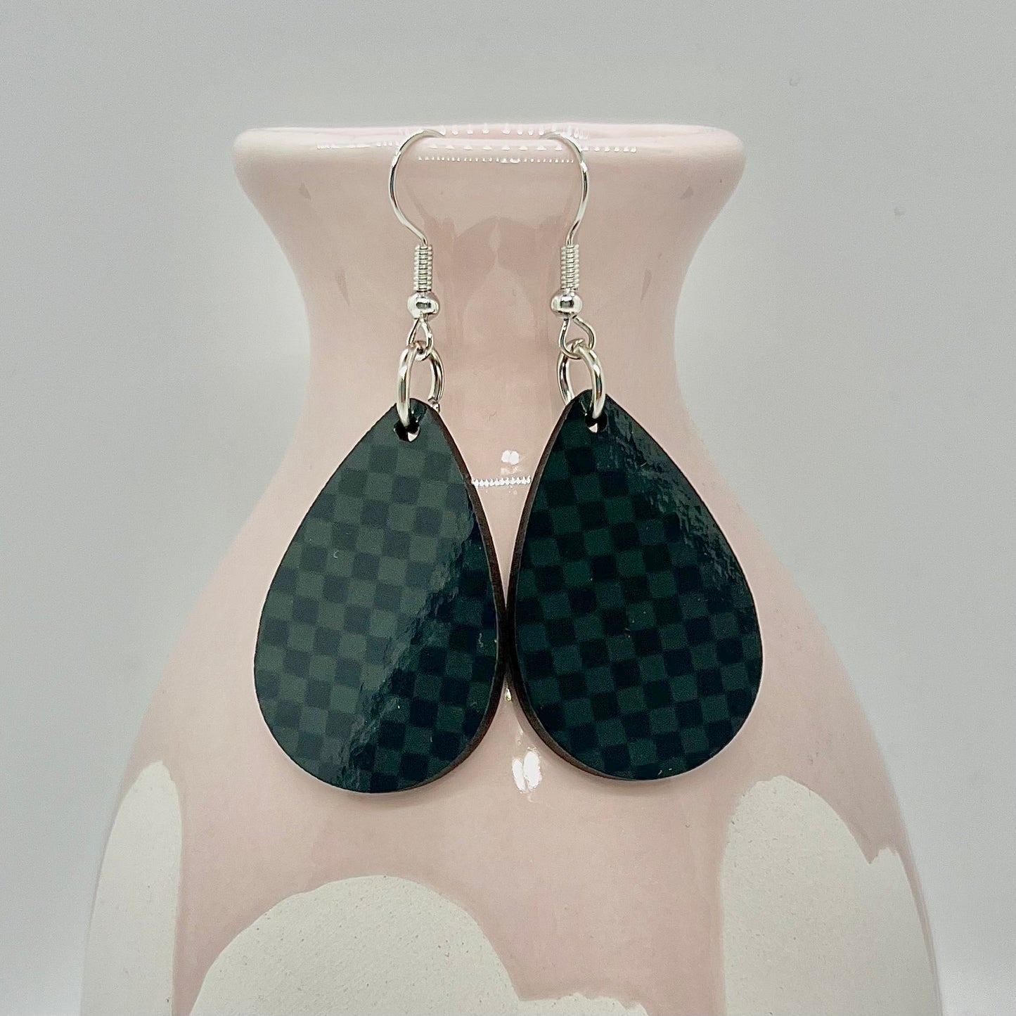 Dark Checkered Teardrop Earrings