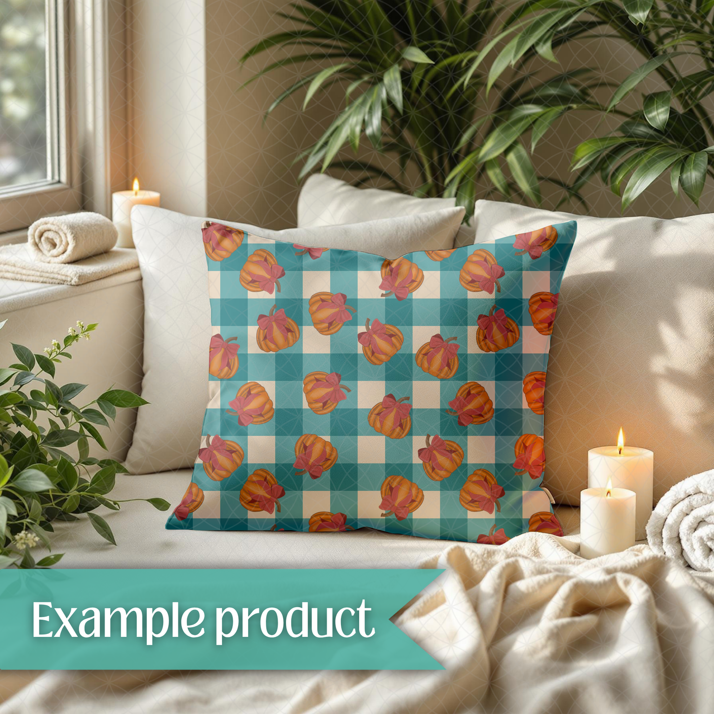 Scattered Pumpkin Plaid Seamless Pattern