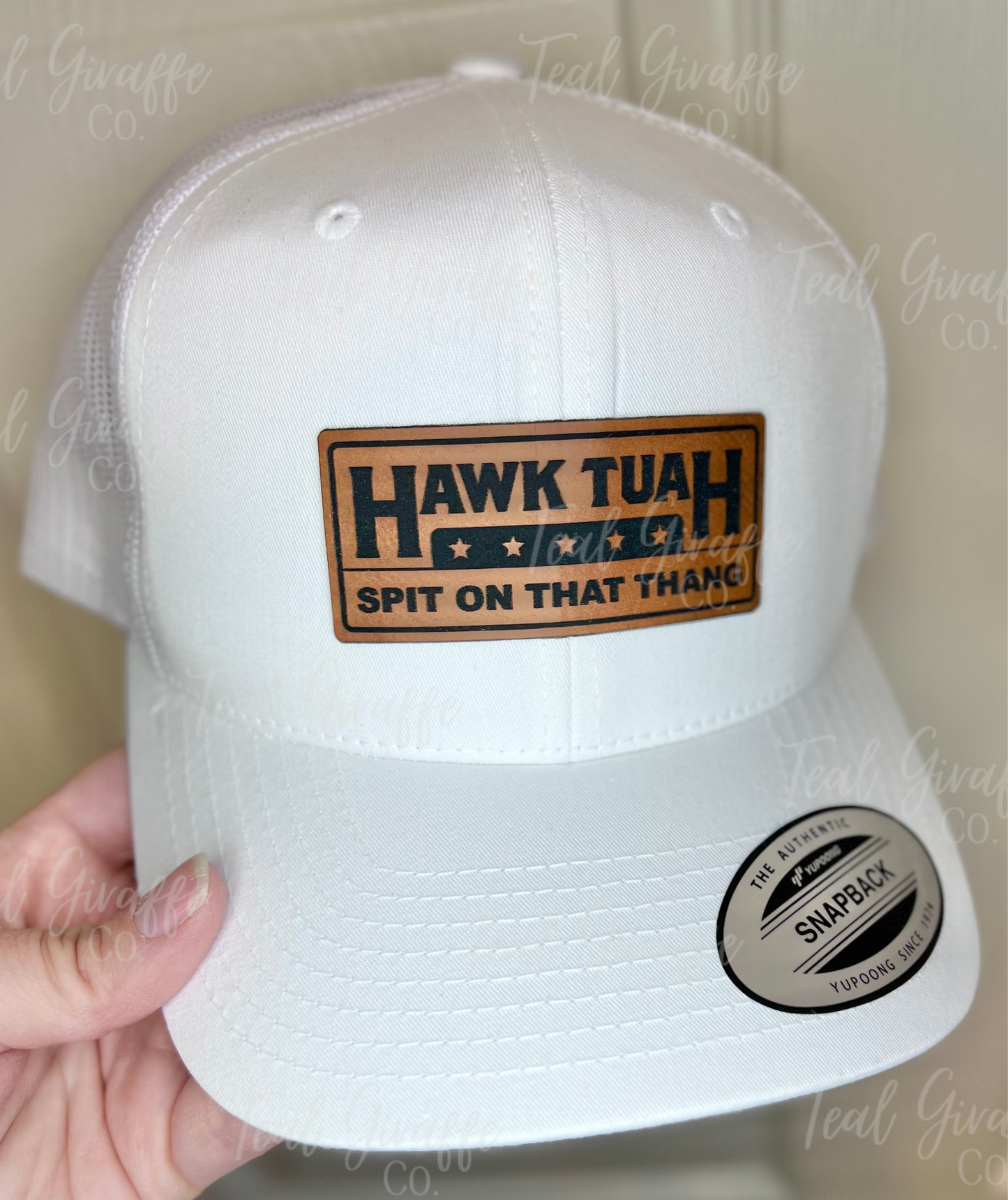 Hawk Tuah Leatherette Patch Snapback Hat