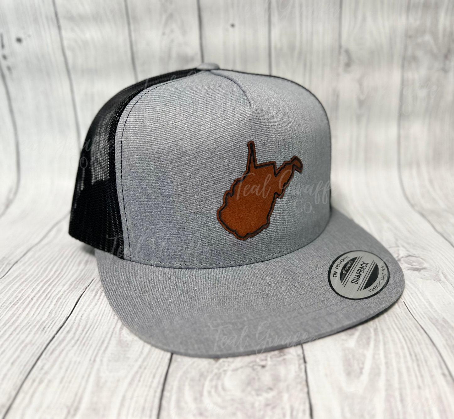 West Virginia State Leatherette Patch Snapback Hat