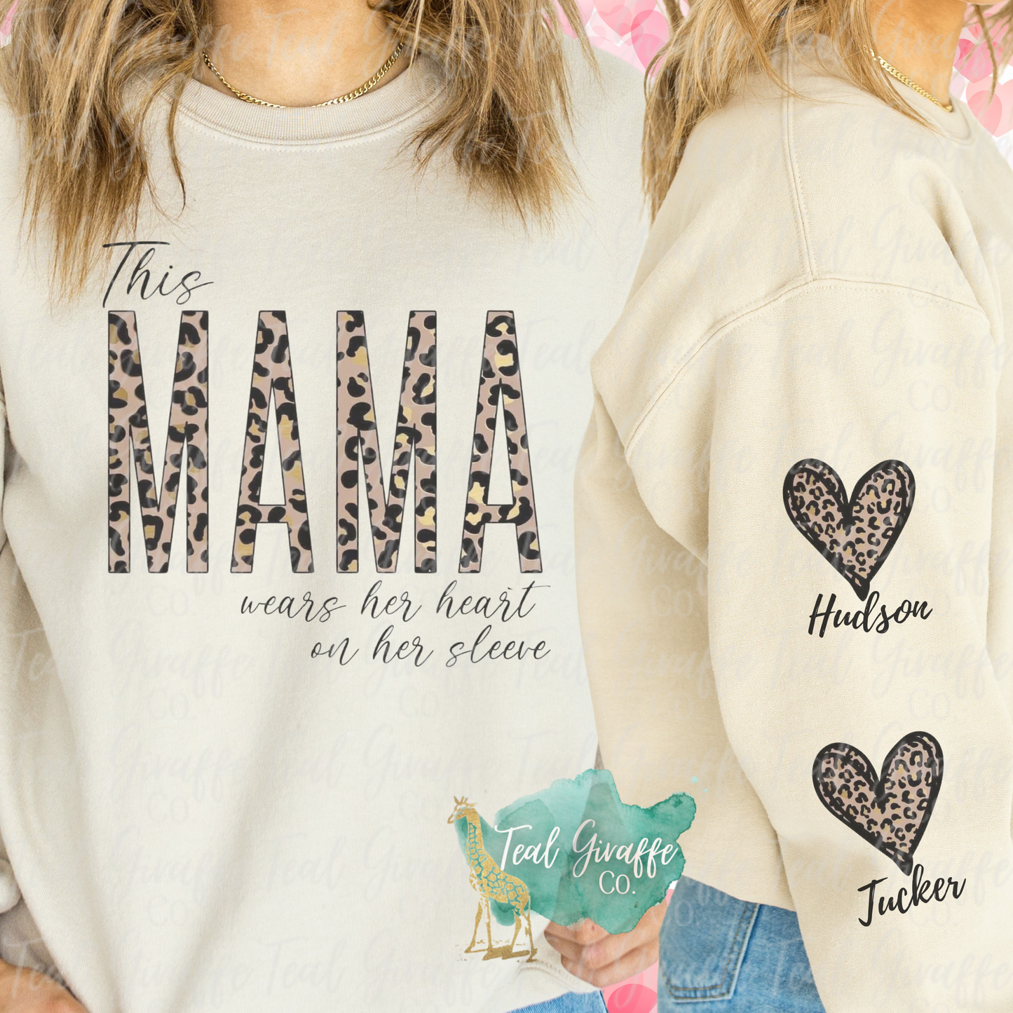 Personalized Mama Wears Heart On Sleeve Sweatshirt