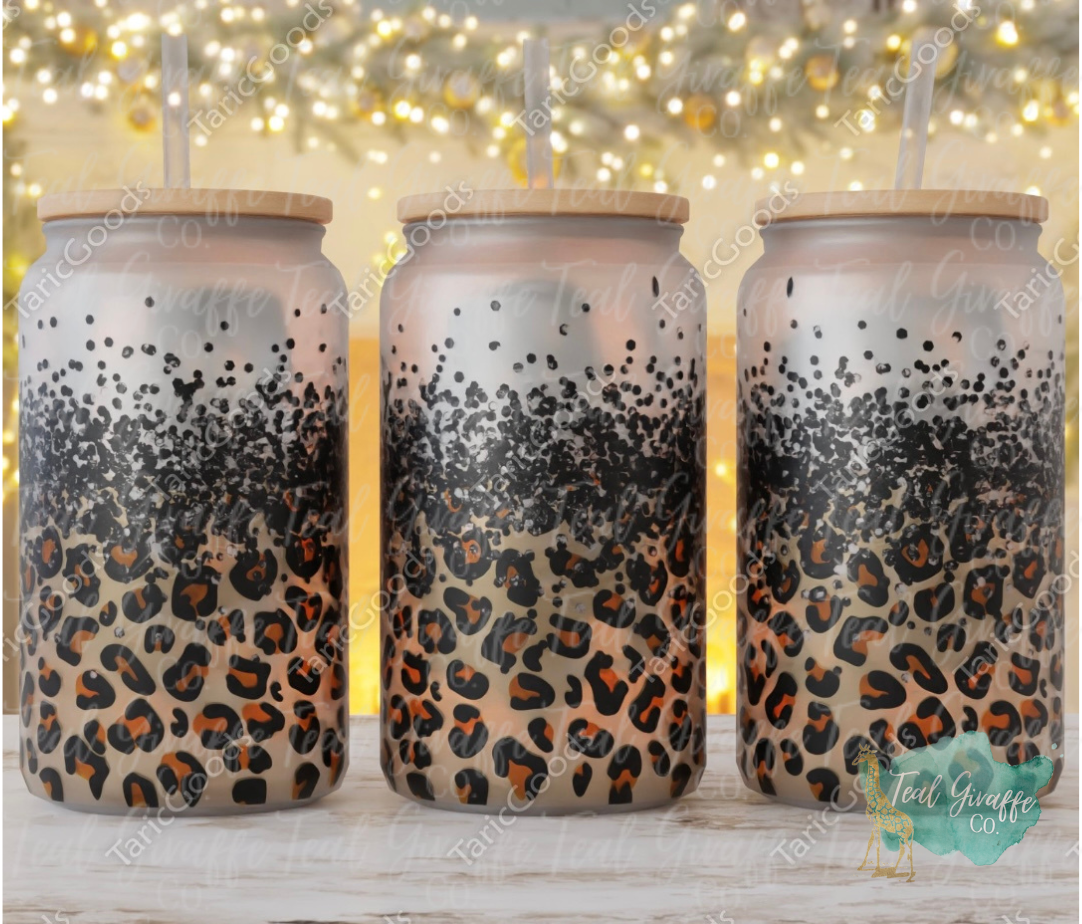 Leopard Confetti 16 oz Glass Can