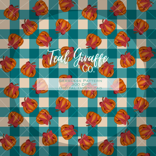 Scattered Pumpkin Plaid Seamless Pattern