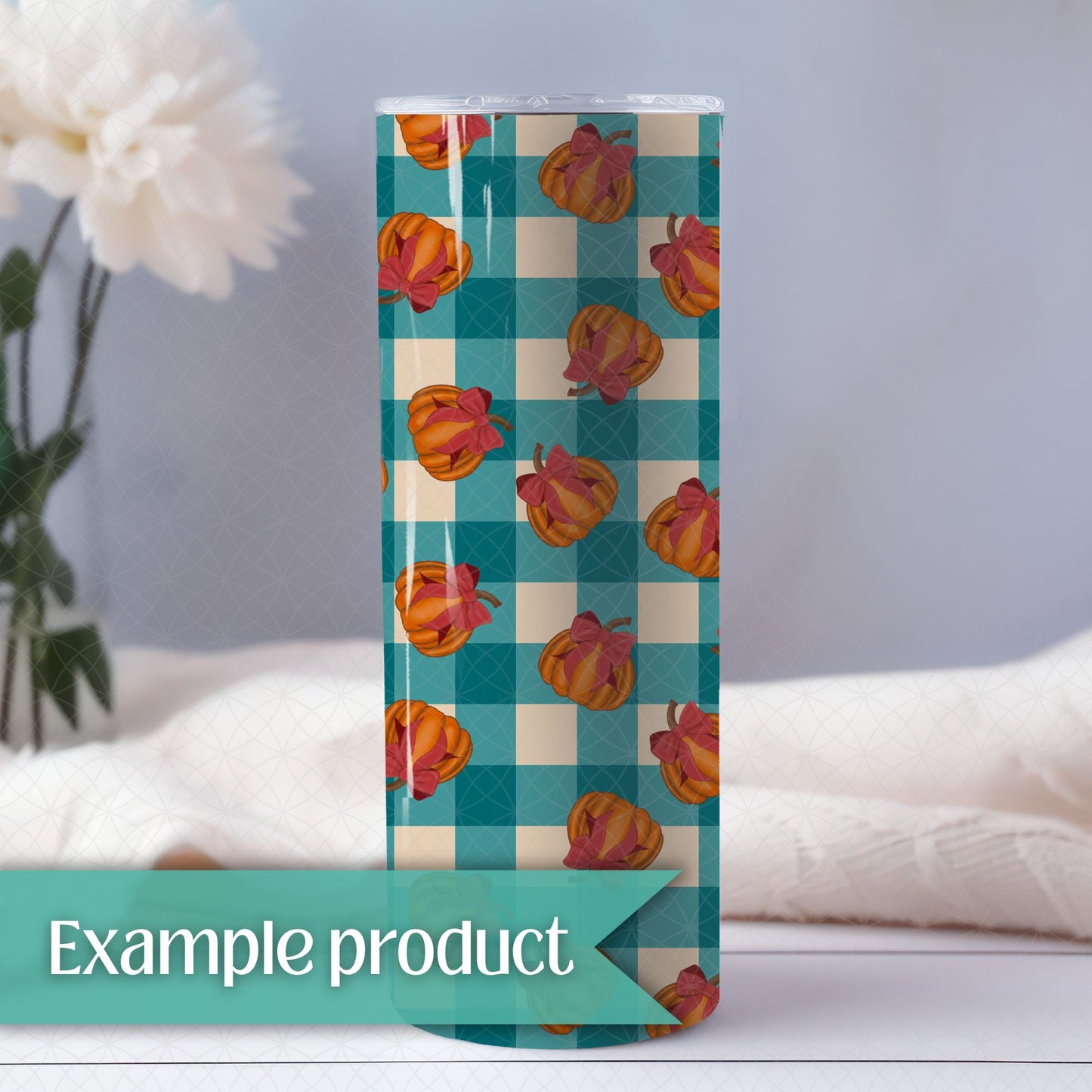 Scattered Pumpkin Plaid Seamless Pattern