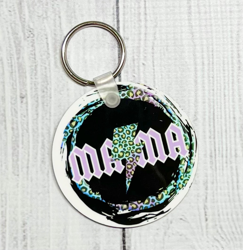 Mama Leopard Lightening Bolt Keychain