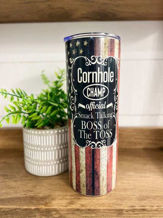 Cornhole Champ 20 oz Skinny Tumbler