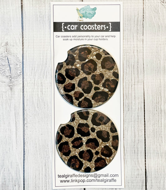 Leopard Print Ceramic Car Coaster Set