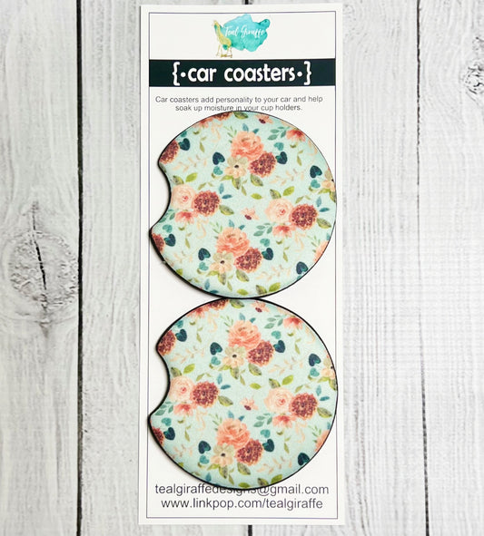 Floral Neoprene Car Coaster Set