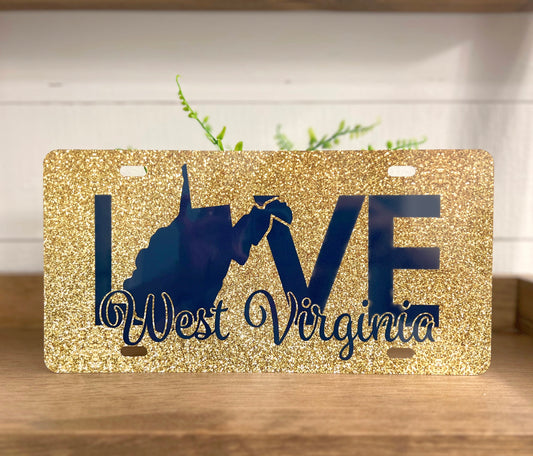 West Virginia Love Glitter License Plate