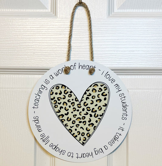 Teacher Leopard Heart Door Hanger