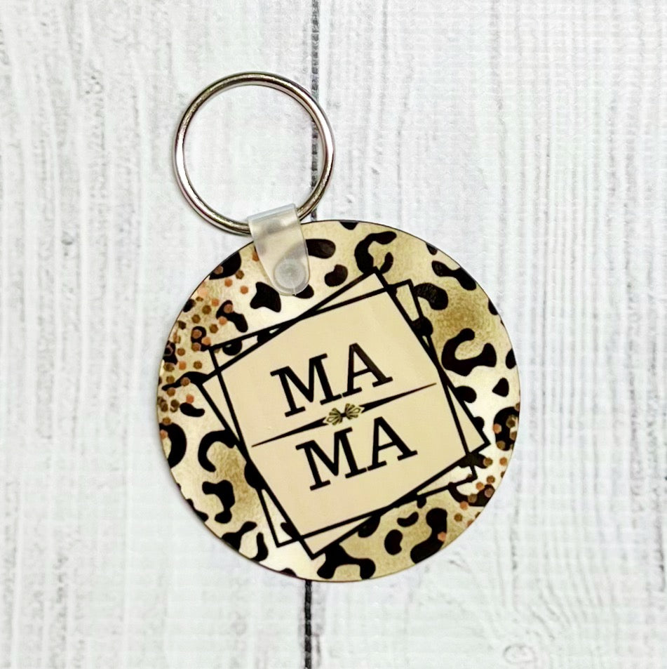 Leopard & Glitter Mama Keychain