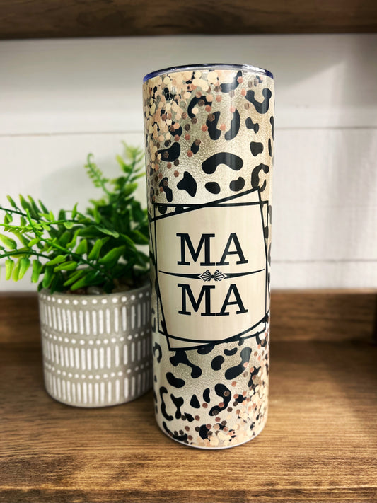 Leopard & Glitter Mama 20 oz Skinny Tumbler