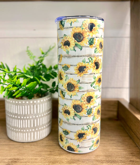 Sunflowers & Wood 20 oz Skinny Tumbler